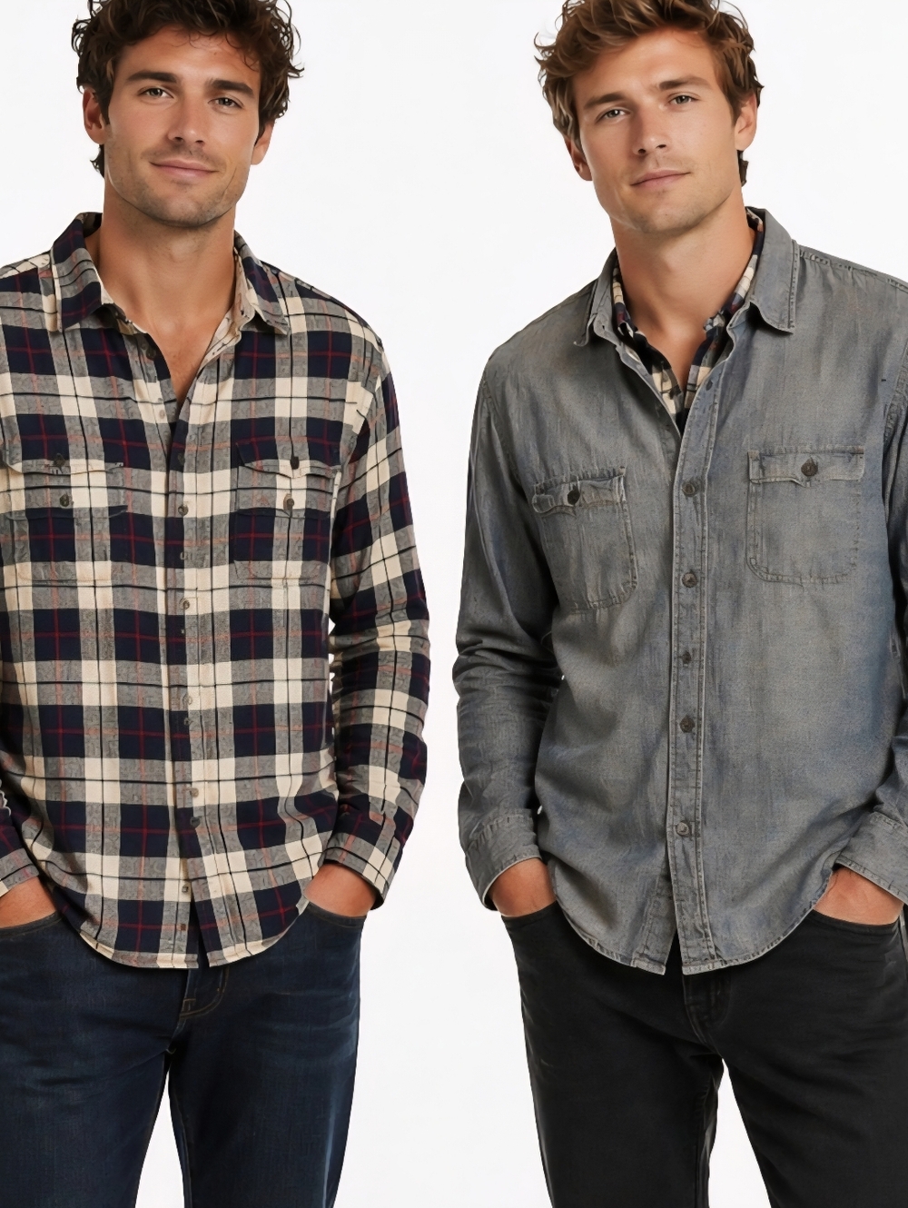 Tailor Vintage men's reversible plaid long sleeve shirt, L